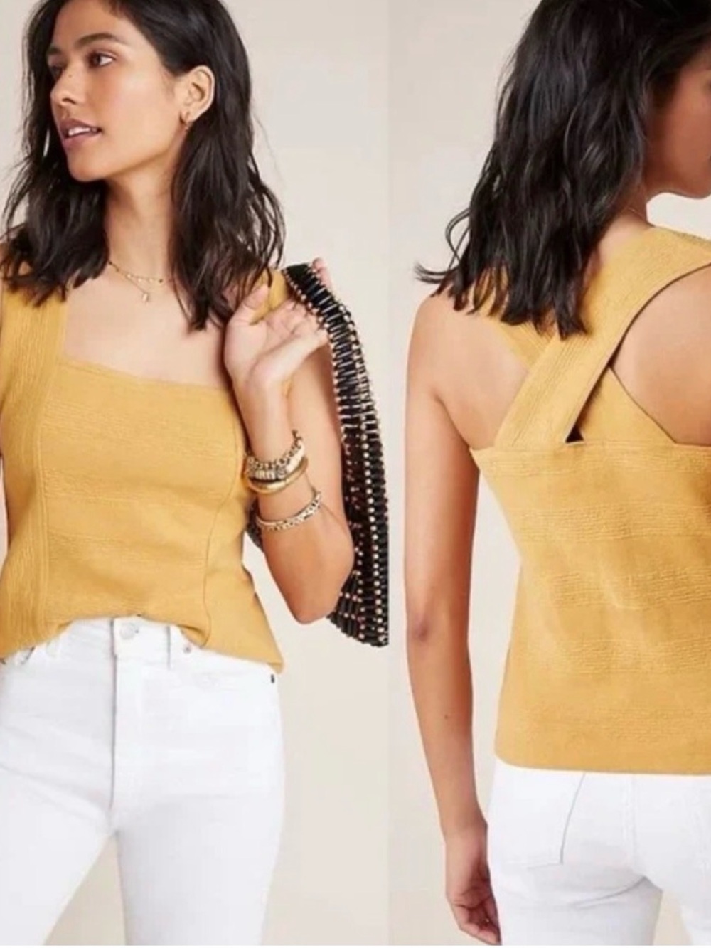Anthropologie Golden Yellow Square-Neck Knit Tank